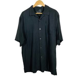 Tommy Bahama Silk Button Up Shirt Short Sleeve Black Casual Basic - L